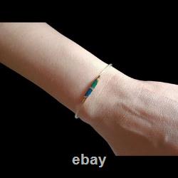 18k 750 Real Yellow GOLD and Blue Green ENAMEL Bar Italy Bracelet Womens 8 inch