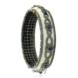 18k Gold 925 Silver Blue Sapphire Diamond Gemstone Enamel Bangle Bracelet Gift