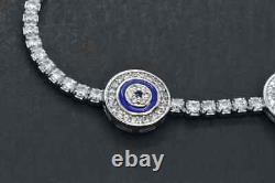 18k White Gold Over Evil Eye Blue Enamel Diamond Tennis Adjustable Bracelet
