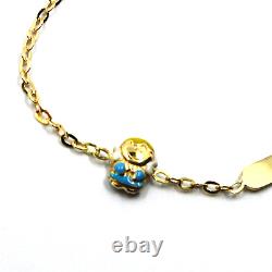 18k Yellow Gold Kid Child Rolo Bracelet Enamel Blue Angel And Engraving Plate