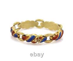 18kt Yellow Gold Fancy Swirl Shell Link Design Red & Blue Enamel Bracelet