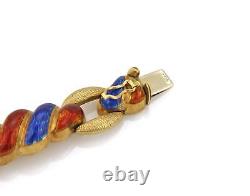 18kt Yellow Gold Fancy Swirl Shell Link Design Red & Blue Enamel Bracelet