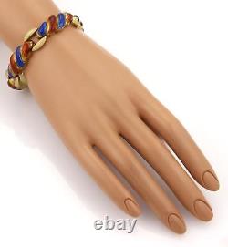 18kt Yellow Gold Fancy Swirl Shell Link Design Red & Blue Enamel Bracelet