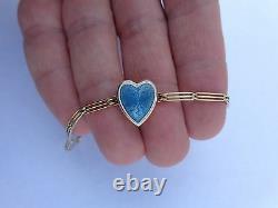 1900 14K Gold Blue White Enamel Guilloche Heart Photo Locket Childs Bracelet