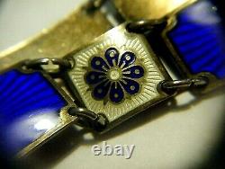 1930s David Andersen Art Deco Sterling Silver Royal Blue Guilloche 7 Bracelet