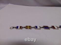 1940s STERLING SILVER ENAMEL NAUTICAL FLAG WWII SPELLS SWEETHEART BRACELET 7