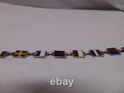 1940s STERLING SILVER ENAMEL NAUTICAL FLAG WWII SPELLS SWEETHEART BRACELET 7