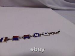 1940s STERLING SILVER ENAMEL NAUTICAL FLAG WWII SPELLS SWEETHEART BRACELET 7