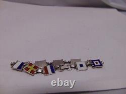 1940s STERLING SILVER ENAMEL NAUTICAL FLAG WWII SPELLS SWEETHEART BRACELET 7