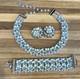1950's Leru Blue Moon Glow Borealis Enamel Necklace Earrings Bracelet Set Parure