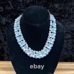 1950's LERU Blue Moon Glow Borealis Enamel Necklace Earrings Bracelet Set Parure