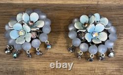 1950's LERU Blue Moon Glow Borealis Enamel Necklace Earrings Bracelet Set Parure