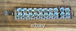 1950's LERU Blue Moon Glow Borealis Enamel Necklace Earrings Bracelet Set Parure