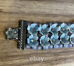 1950's LERU Blue Moon Glow Borealis Enamel Necklace Earrings Bracelet Set Parure