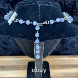 1950's LERU Blue Moon Glow Borealis Enamel Necklace Earrings Bracelet Set Parure