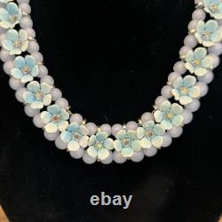 1950's LERU Blue Moon Glow Borealis Enamel Necklace Earrings Bracelet Set Parure