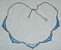 1950s STERLING 925S Blue GUILLOCHE Enamel Necklace Bracelet Earrings Brooch SET