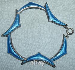1950s STERLING 925S Blue GUILLOCHE Enamel Necklace Bracelet Earrings Brooch SET