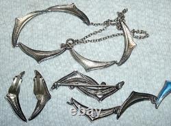 1950s STERLING 925S Blue GUILLOCHE Enamel Necklace Bracelet Earrings Brooch SET