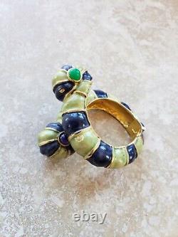 1960s Kenney Jay Lane Cuff Bracelet Gold Blue Green Enamel Worm Slug Snake