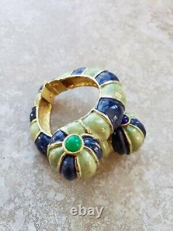 1960s Kenney Jay Lane Cuff Bracelet Gold Blue Green Enamel Worm Slug Snake