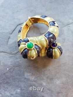 1960s Kenney Jay Lane Cuff Bracelet Gold Blue Green Enamel Worm Slug Snake