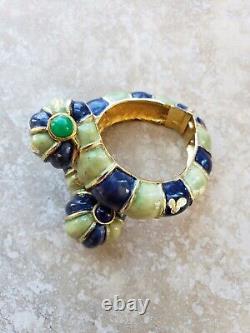 1960s Kenney Jay Lane Cuff Bracelet Gold Blue Green Enamel Worm Slug Snake