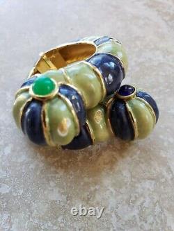 1960s Kenney Jay Lane Cuff Bracelet Gold Blue Green Enamel Worm Slug Snake