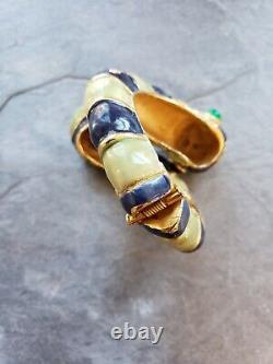 1960s Kenney Jay Lane Cuff Bracelet Gold Blue Green Enamel Worm Slug Snake