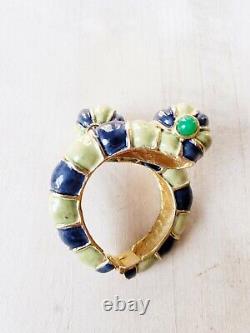 1960s Kenney Jay Lane Cuff Bracelet Gold Blue Green Enamel Worm Slug Snake