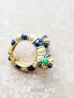 1960s Kenney Jay Lane Cuff Bracelet Gold Blue Green Enamel Worm Slug Snake