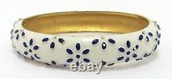 1967 Trifari Pet Series Blue White Enamel Hinged Bangle Bracelet