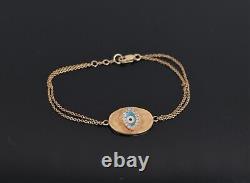 $2,250 BA 18K Yellow Gold Blue White Enamel Pave Diamond Evil Eye 7'' Bracelet