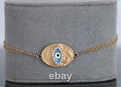 $2,250 BA 18K Yellow Gold Blue White Enamel Pave Diamond Evil Eye 7'' Bracelet