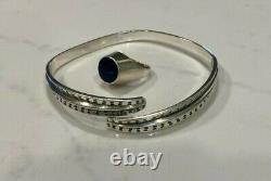 2 Pieces David Andersen Norway Sterling Silver Saga Viking Bracelet Blue Ring