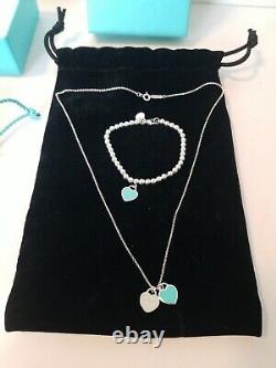 (2) Return to Tiffany & Co. Mini Double Heart Necklace + Matching Bracelet