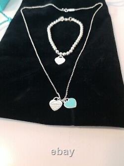 (2) Return to Tiffany & Co. Mini Double Heart Necklace + Matching Bracelet
