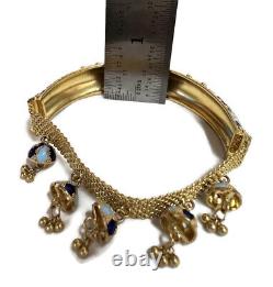 21 KARAT GOLD BLUE ENAMEL Ethnic Boho Wedding Bell Bracelet 28.1 GRAMS STAMPED
