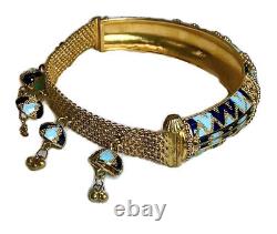 21 KARAT GOLD BLUE ENAMEL Ethnic Boho Wedding Bell Bracelet 28.1 GRAMS STAMPED