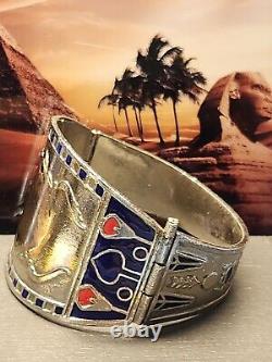 #2136, Exquisite Egyptian Revival Enameled Scarab Bracelet, Sliding Bar Closure