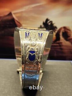 #2136, Exquisite Egyptian Revival Enameled Scarab Bracelet, Sliding Bar Closure