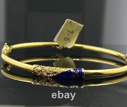 21k Solid Gold Elegant Filigree with Blue Enamel Bangle B7090