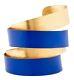 24k Gold Plate Herve Van Der Straeten Wide Wrap Cuff Bracelet Blue Enamel French