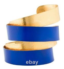 24k GOLD Plate Herve Van der Straeten Wide Wrap CUFF Bracelet Blue Enamel French