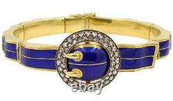3.20ct ROSE CUT DIAMOND BLUE ENAMEL ANTIQUE VICTORIAN LOOK 925 SILVER BRACELET