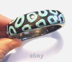 3/4 Simon Sebbag Sterling Silver Blue Enamel Animal Print Bangle Bracelet 7.5