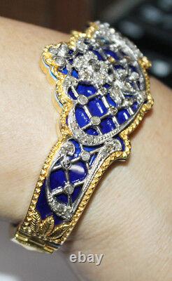 3.90ct Rose Cut Diamond 925 Silver Blue Enamel Wedding Bracelet