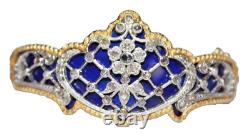 3.90ct Rose Cut Diamond Victorian Look 925 Silver Blue Enamel Wedding Bracelet