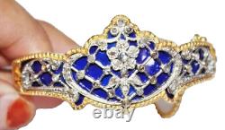 3.90ct Rose Cut Diamond Victorian Look 925 Silver Blue Enamel Wedding Bracelet