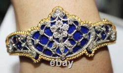 3.90ct Rose Cut Diamond Victorian Look 925 Silver Blue Enamel Wedding Bracelet